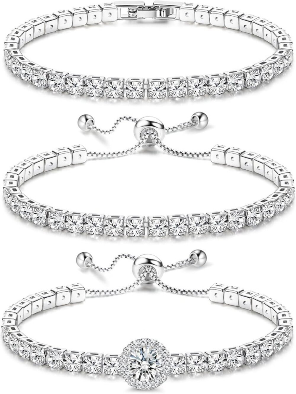 Elegant 3-Piece Silver Tennis Bracelets Set for Women | Sparkling Diamond